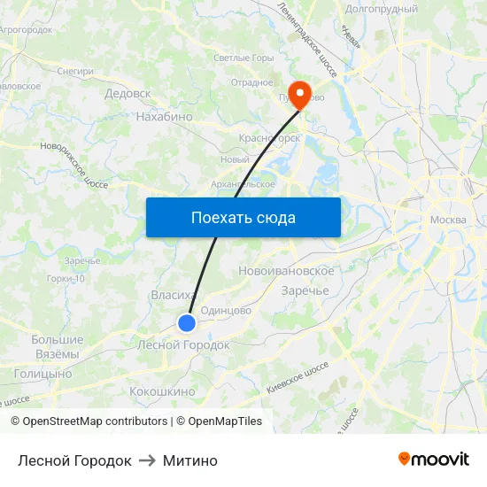 Лесной Городок to Митино map