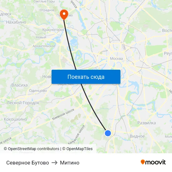 Северное Бутово to Митино map