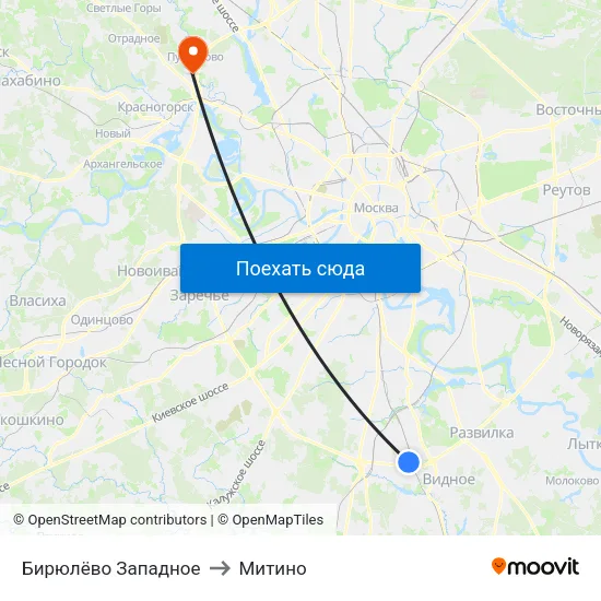 Бирюлёво Западное to Митино map