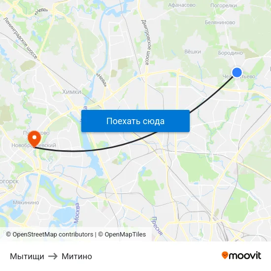 Мытищи to Митино map