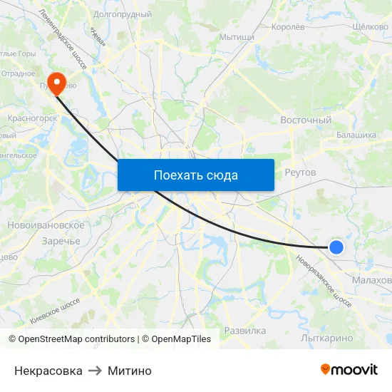 Некрасовка to Митино map