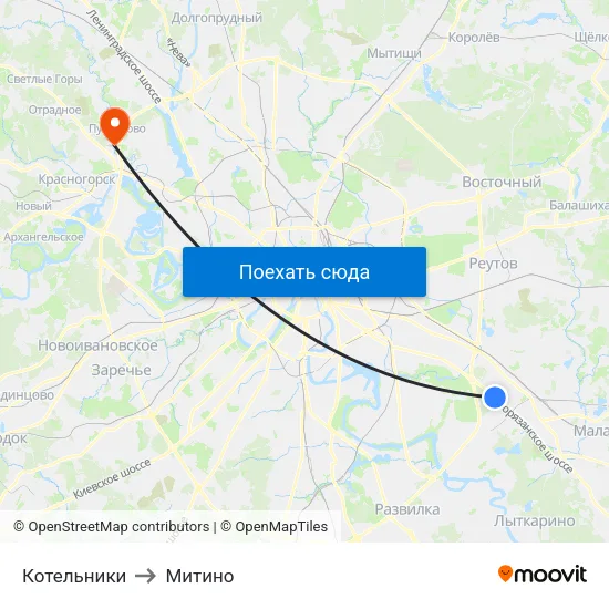 Котельники to Митино map