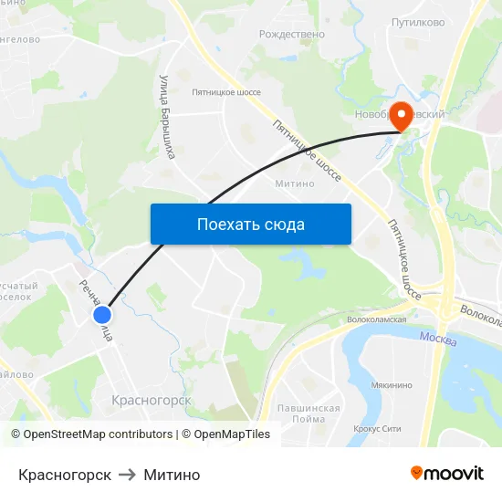 Красногорск to Митино map