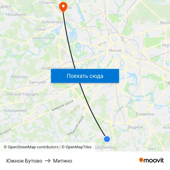 Южное Бутово to Митино map