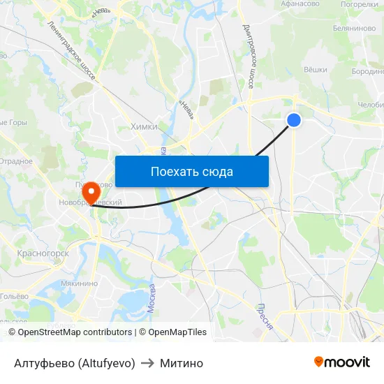 Алтуфьево (Altufyevo) to Митино map