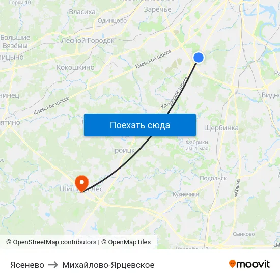 Ясенево to Михайлово-Ярцевское map