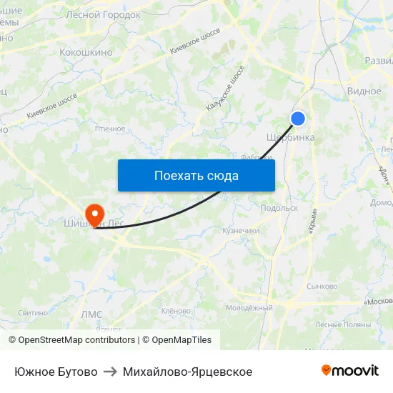 Южное Бутово to Михайлово-Ярцевское map