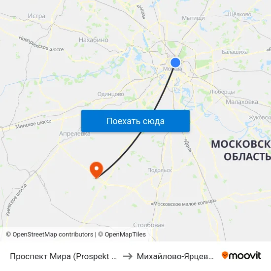 Проспект Мира (Prospekt Mira) to Михайлово-Ярцевское map