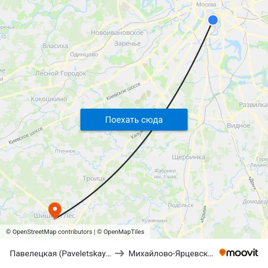 Павелецкая (Paveletskaya) to Михайлово-Ярцевское map