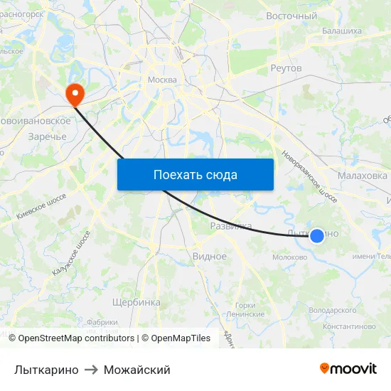 Лыткарино to Можайский map