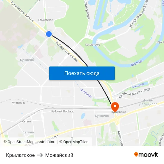 Крылатское to Можайский map