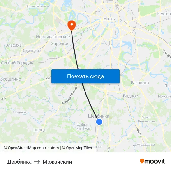 Щербинка to Можайский map