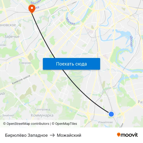Бирюлёво Западное to Можайский map