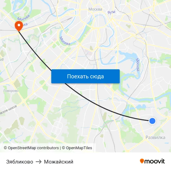 Зябликово to Можайский map