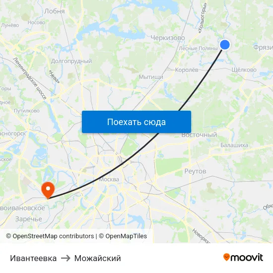 Ивантеевка to Можайский map