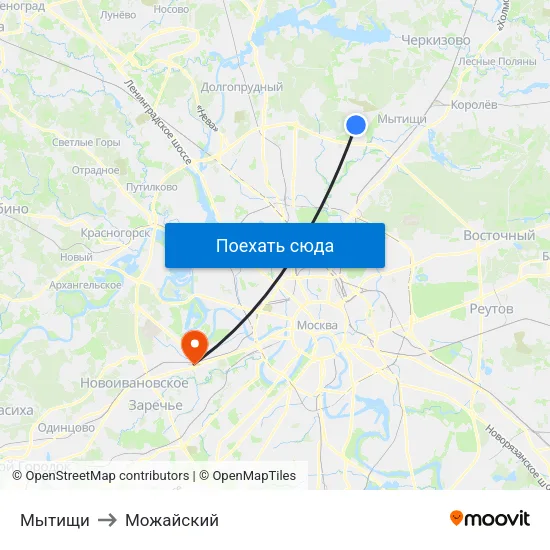 Мытищи to Можайский map