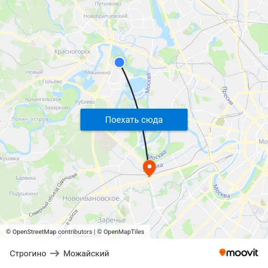 Строгино to Можайский map