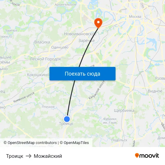 Троицк to Можайский map