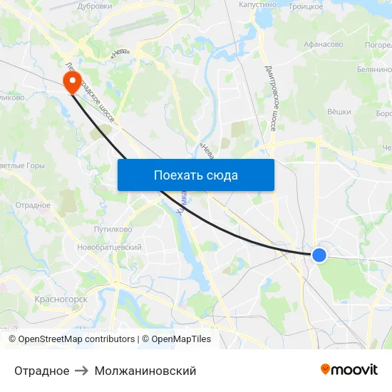 Отрадное to Молжаниновский map