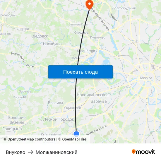 Внуково to Молжаниновский map