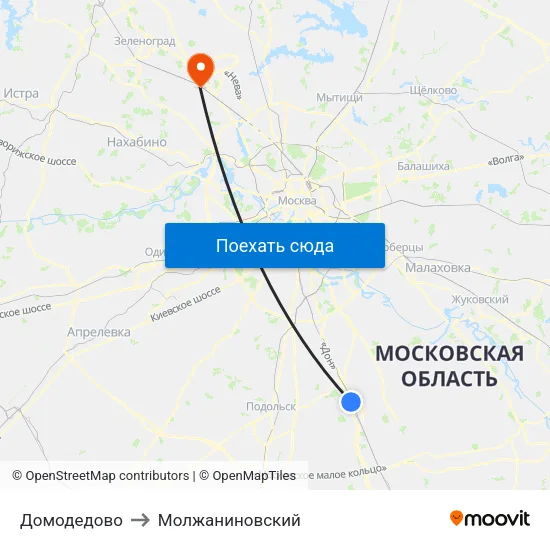 Домодедово to Молжаниновский map