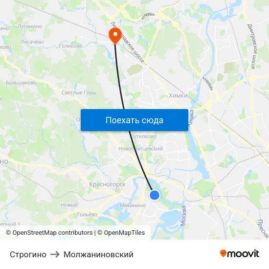 Строгино to Молжаниновский map