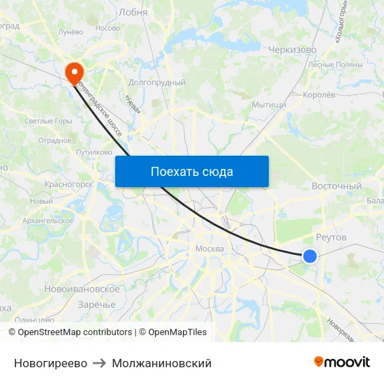 Новогиреево to Молжаниновский map