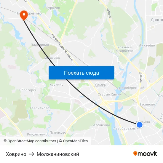 Ховрино to Молжаниновский map