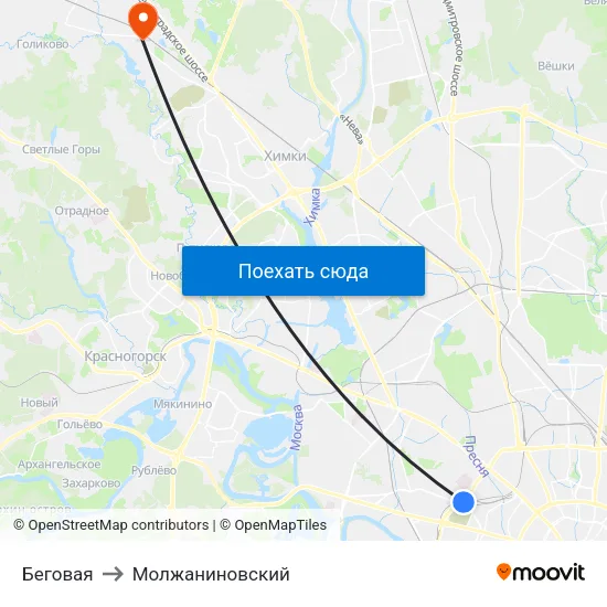 Беговая to Молжаниновский map