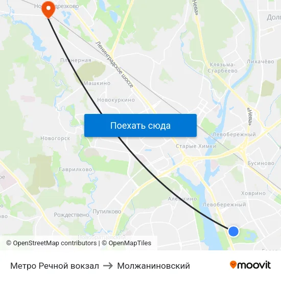 Метро Речной вокзал to Молжаниновский map