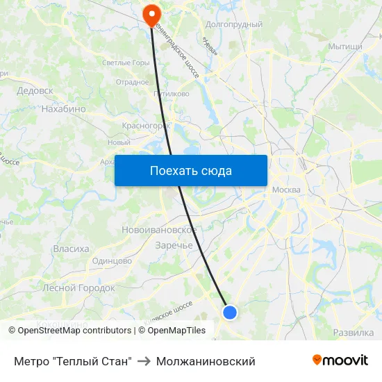 Метро "Теплый Стан" to Молжаниновский map