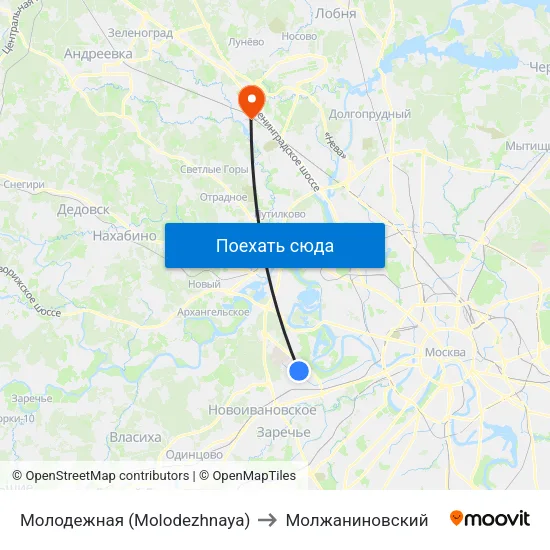 Молодежная (Molodezhnaya) to Молжаниновский map