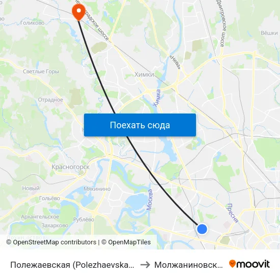 Полежаевская (Polezhaevskaya) to Молжаниновский map