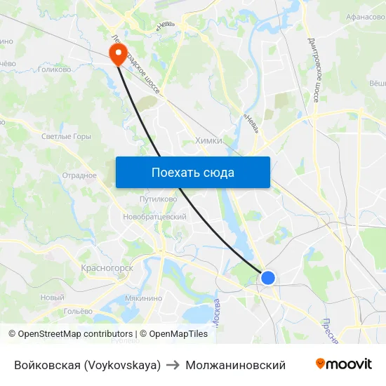 Войковская (Voykovskaya) to Молжаниновский map