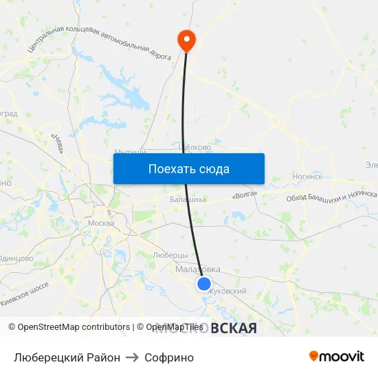 Люберецкий Район to Софрино map