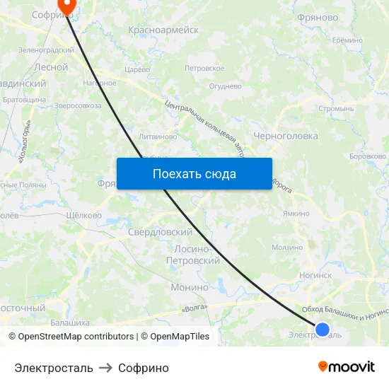 Электросталь to Софрино map