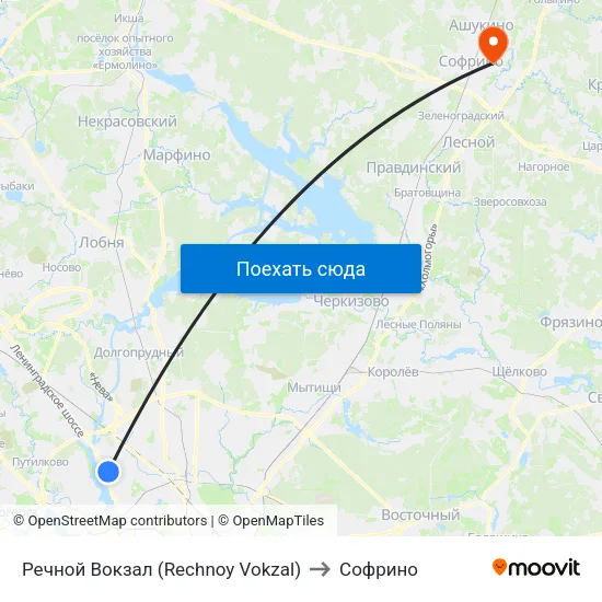 Речной Вокзал (Rechnoy Vokzal) to Софрино map