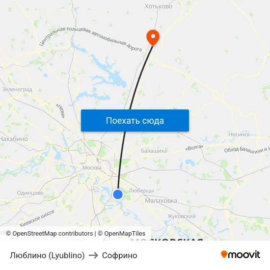 Люблино (Lyublino) to Софрино map