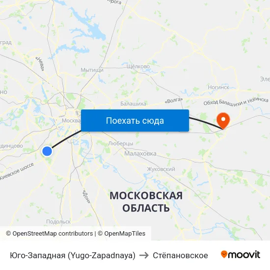 Юго-Западная (Yugo-Zapadnaya) to Стёпановское map