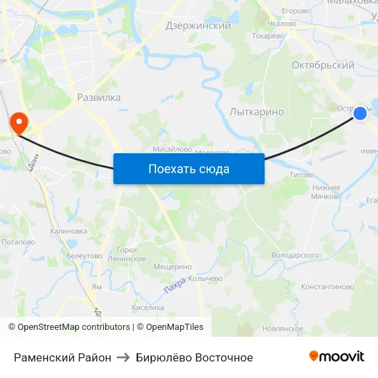 Раменский Район to Бирюлёво Восточное map