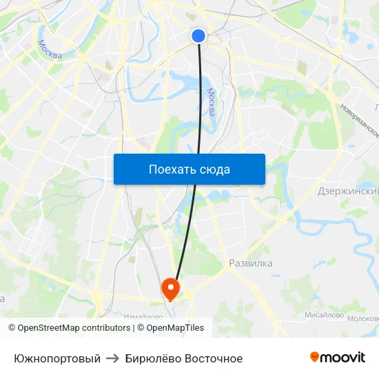 Южнопортовый to Бирюлёво Восточное map