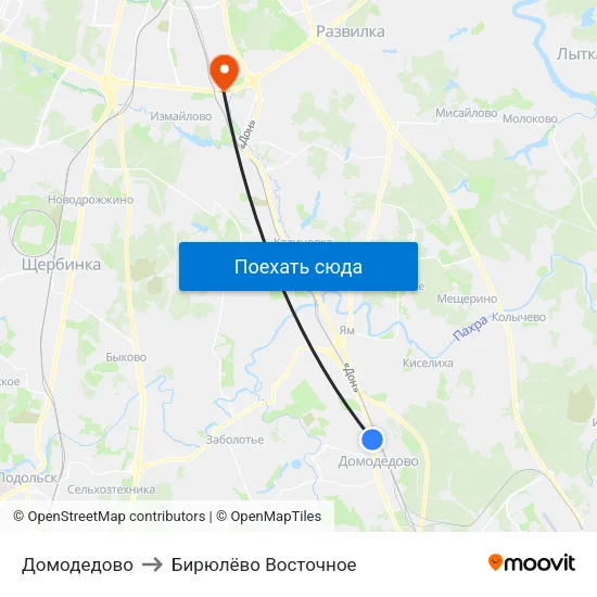 Домодедово to Бирюлёво Восточное map