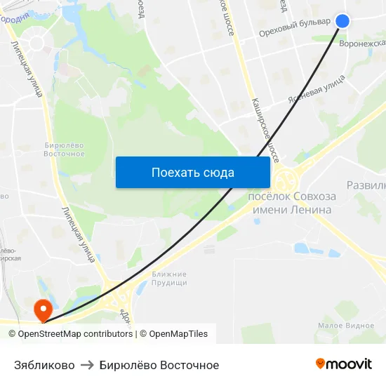 Зябликово to Бирюлёво Восточное map
