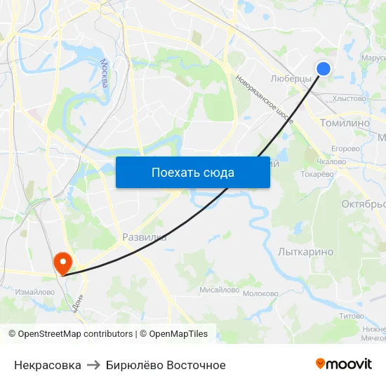 Некрасовка to Бирюлёво Восточное map
