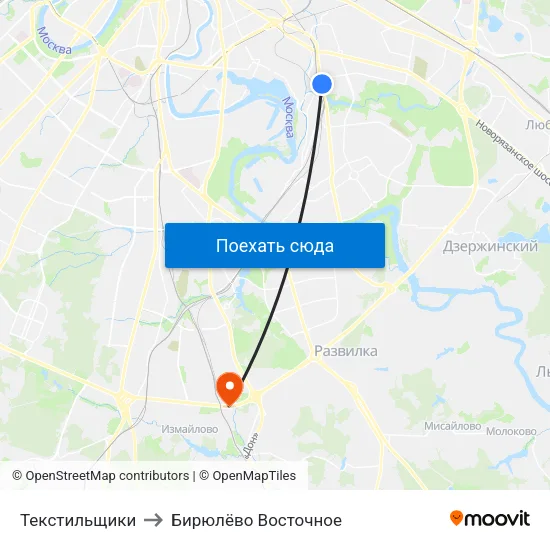Текстильщики to Бирюлёво Восточное map
