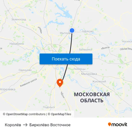 Королёв to Бирюлёво Восточное map