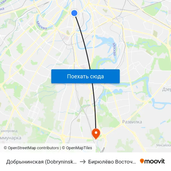 Добрынинская (Dobryninskaya) to Бирюлёво Восточное map