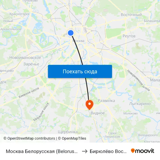Москва Белорусская (Belorussky Station) to Бирюлёво Восточное map