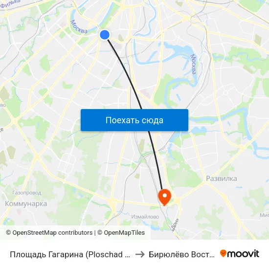 Площадь Гагарина (Ploschad Gagarina) to Бирюлёво Восточное map