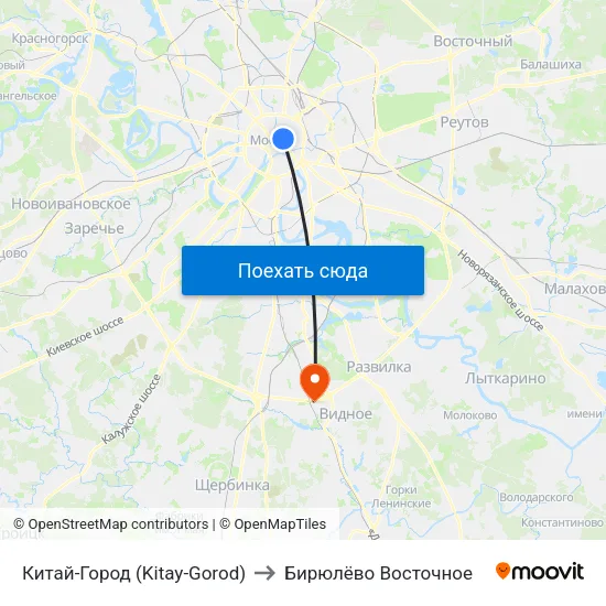 Китай-Город (Kitay-Gorod) to Бирюлёво Восточное map